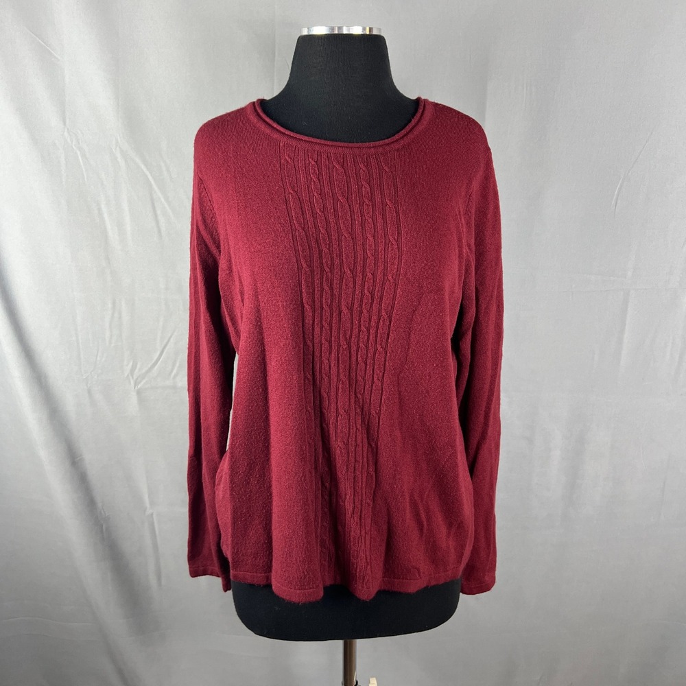 Croft & Barrow Sweater Womens Large Burgundy Cable Knit Crew Neck Cozy Winter